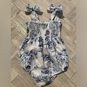Baby Girl Blue and White Floral Smocked Jumpsuit